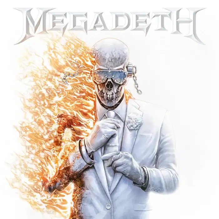 Dark Musik Blog featuring Megadeth skeleton artwork with fiery effects.